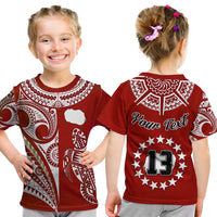 (Custom Text and Number) Rarotonga Cook Islands T Shirt KID Turtle and Map Style Red LT13 Youth XL Size14 - Polynesian Pride