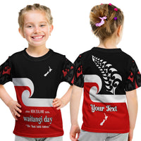 (Custom Personalised) Waitangi Day T Shirt KID Maori Fern and Tino Rangatiratanga Flag LT13 Youth XL Size14 - Polynesian Pride