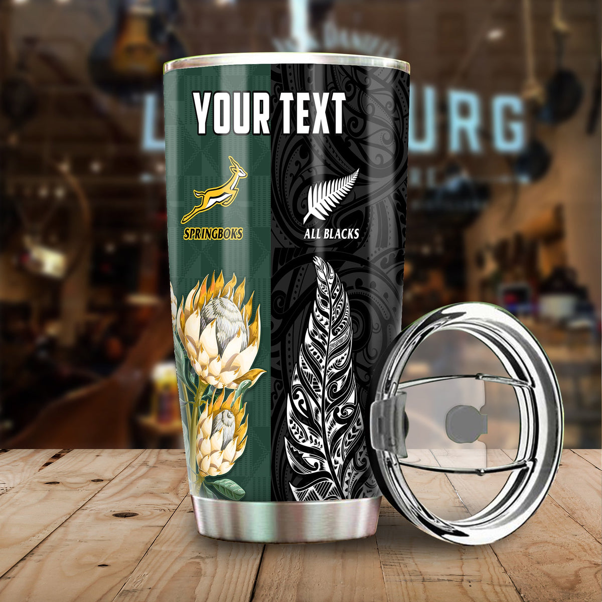 (Custom Personalised) South Africa Protea and New Zealand Fern Tumbler Rugby Go Springboks vs All Black LT13 Art - Polynesian Pride