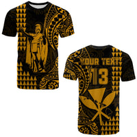 (Custom Text and Number) Hawaii Day Kakau T Shirt Proud To Be Hawaiian Gold King Kamehameha and Kanaka Maoli LT13 Gold - Polynesian Pride