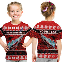 (Custom Personalised) New Zealand Christmas T Shirt KID Paua Shell Silver Fern Meri Kirihimete LT14 Youth XL Size14 - Polynesian Pride