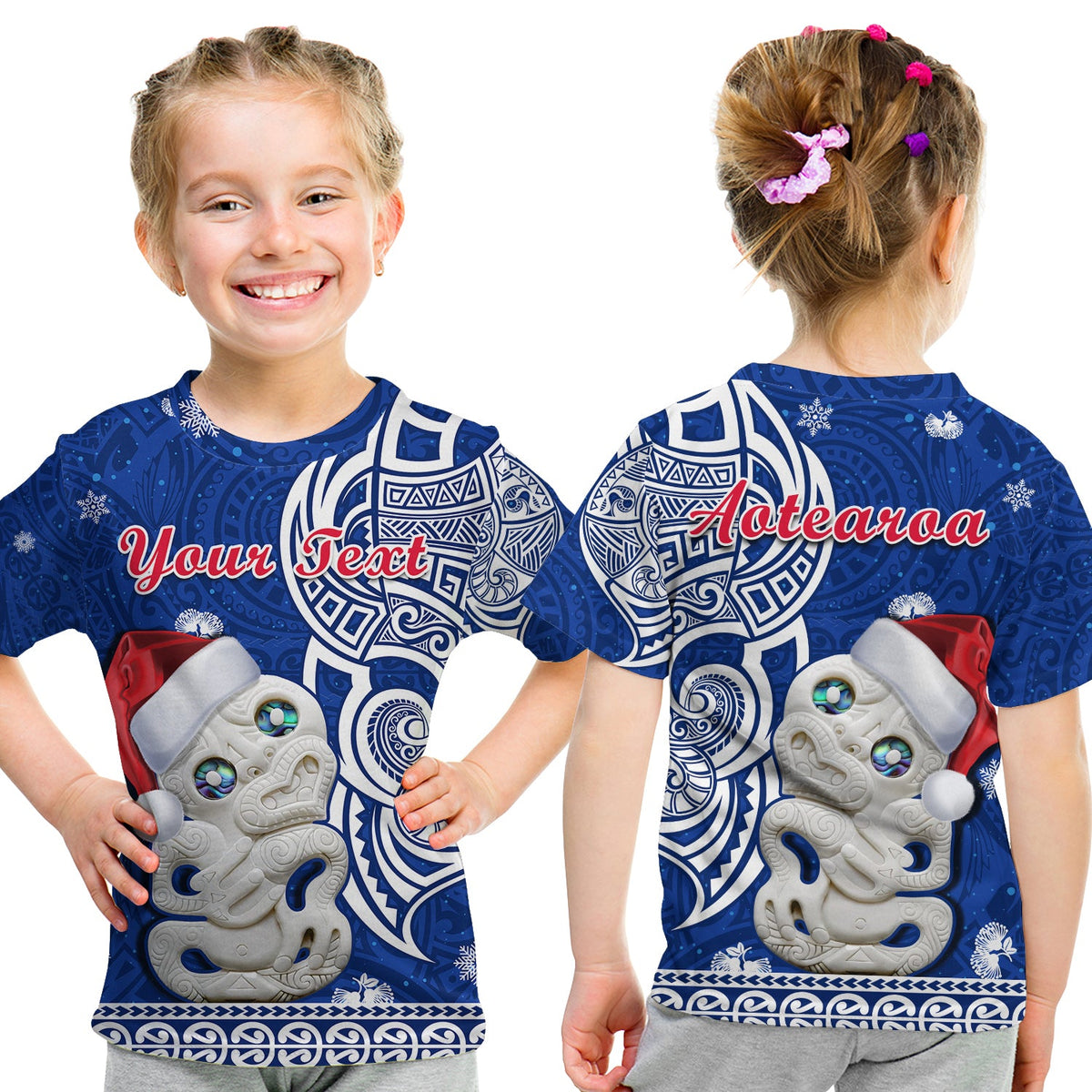 Custom New Zealand Christmas T Shirt Hei Tiki Blue Pohutukawa Meri Kirihimete LT14 - Polynesian Pride