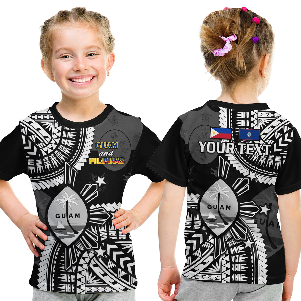 Custom Guam and Philippines T Shirt Guaman Filipinas Together Black LT14 - Polynesian Pride