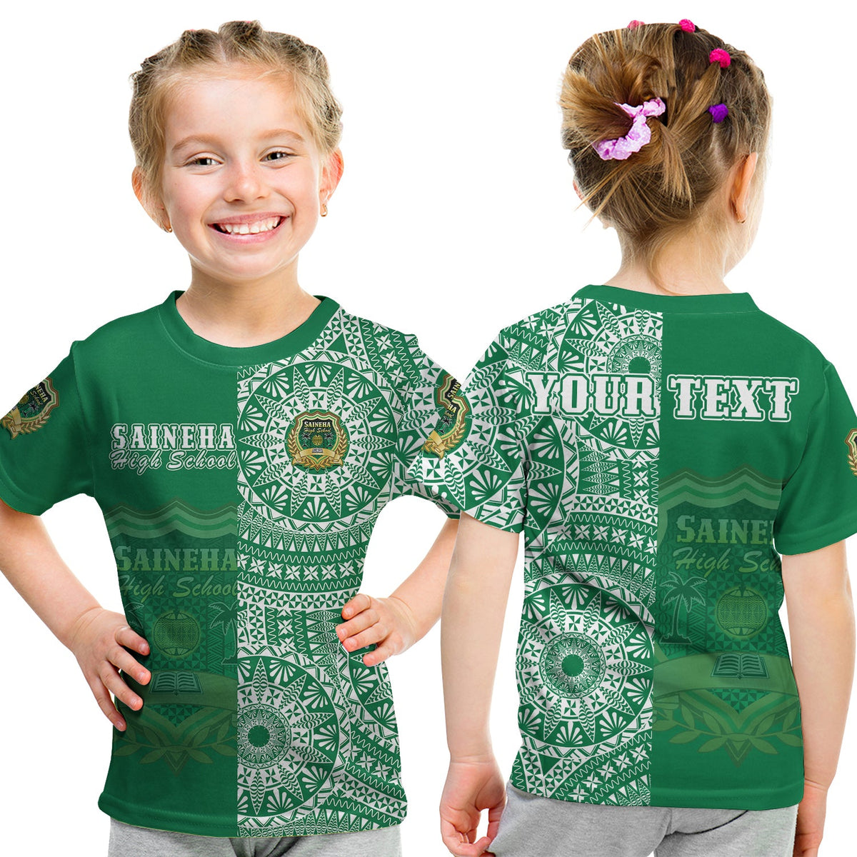 (Custom Personalised) Tonga Saineha High School T Shirt KID Tongan Ngatu Pattern LT14 Youth XL Size14 - Polynesian Pride