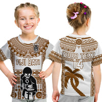 Custom Text And Number Fiji Rugby T Shirt KID Pacific The Bati Brown Fijian Tapa LT14 Youth XL Size14 - Polynesian Pride