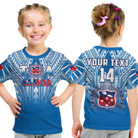 (Custom Text And Number) Samoa Rugby T Shirt KID Personalise Toa Samoa Polynesian Pacific Blue Version LT14 Youth XL Size14 - Polynesian Pride