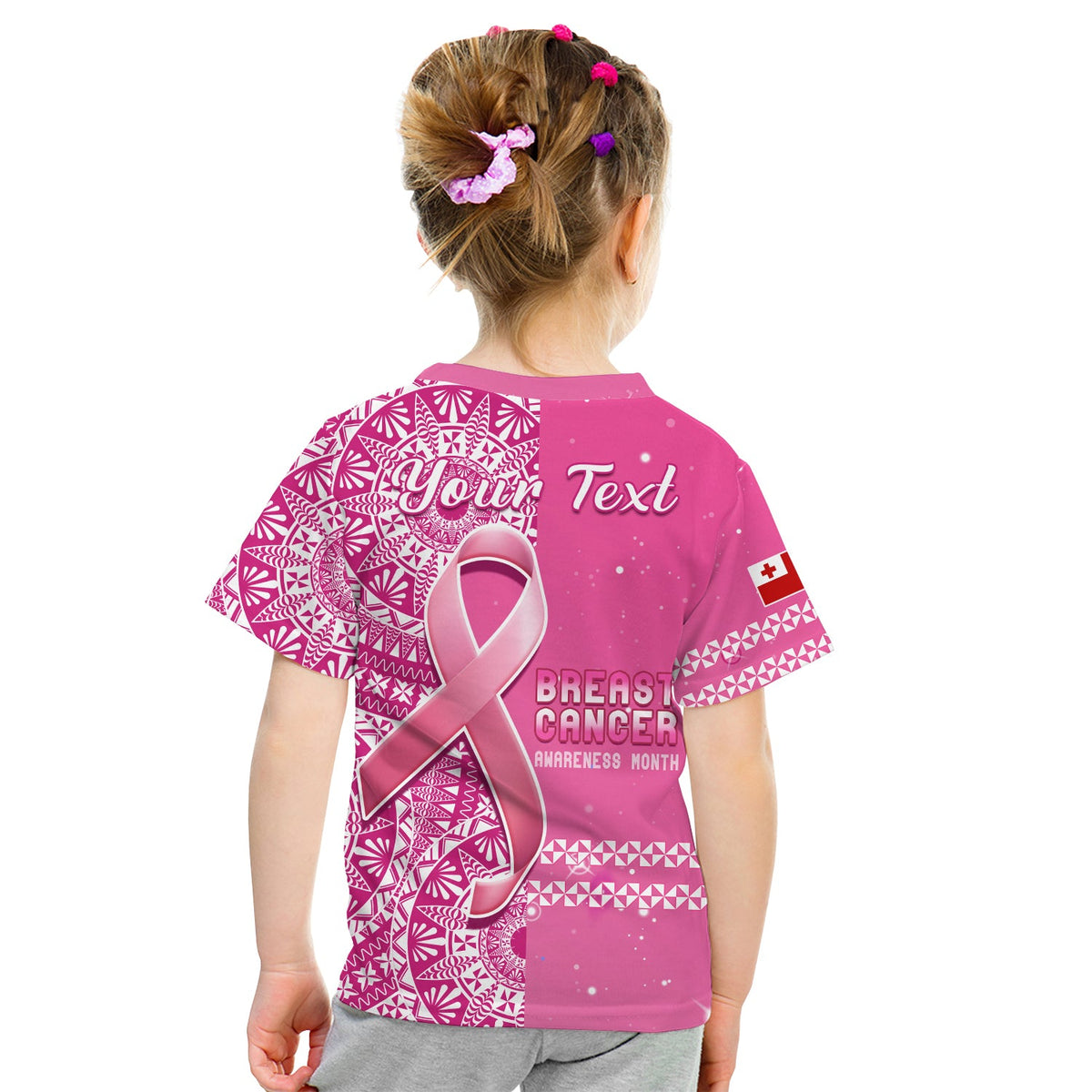 (Custom Personalised) Tonga Breast Cancer T Shirt KID Tongan Ngatu Pattern No One Fights Alone LT14 - Polynesian Pride