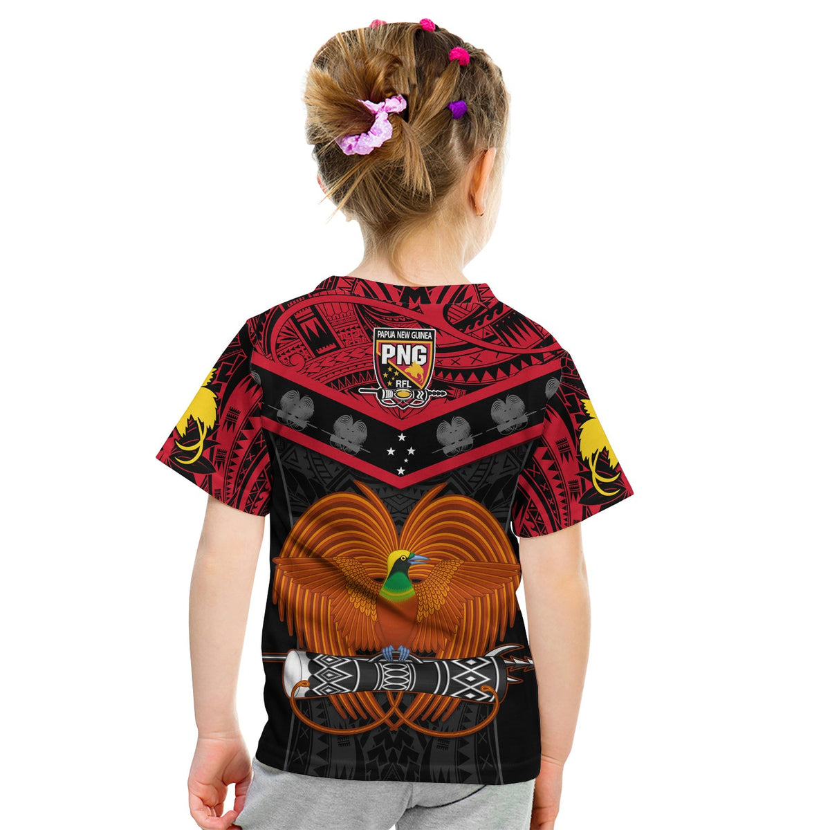 Papua New Guinea Rugby T Shirt KID PNG Kumuls Bird Of Paradise Black LT14 - Polynesian Pride