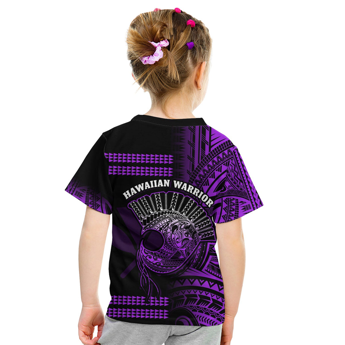 Hawaii T Shirt Kakau Warrior Helmet Gradient Purple Polynesian LT14 - Polynesian Pride