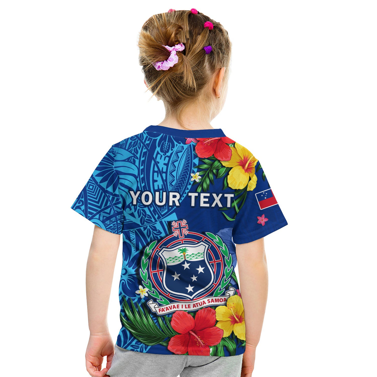 Custom Samoa T Shirt Coat of Arms Mix Tropical Flowers LT14 - Polynesian Pride