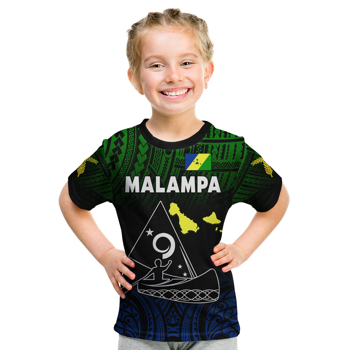 Malampa Province T Shirt Native Canoe Mix Vanuatu Pig Tusk Black Version LT14 Kid Black - Polynesian Pride