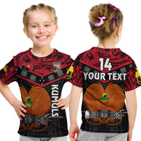 (Custom Text and Number) Papua New Guinea Rugby T Shirt PNG Kumuls Bird of Paradise Black LT14 Kid Black - Polynesian Pride