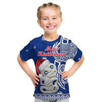 New Zealand Christmas T Shirt KID Hei Tiki Blue Pohutukawa Meri Kirihimete LT14 Youth XL Size14 - Polynesian Pride