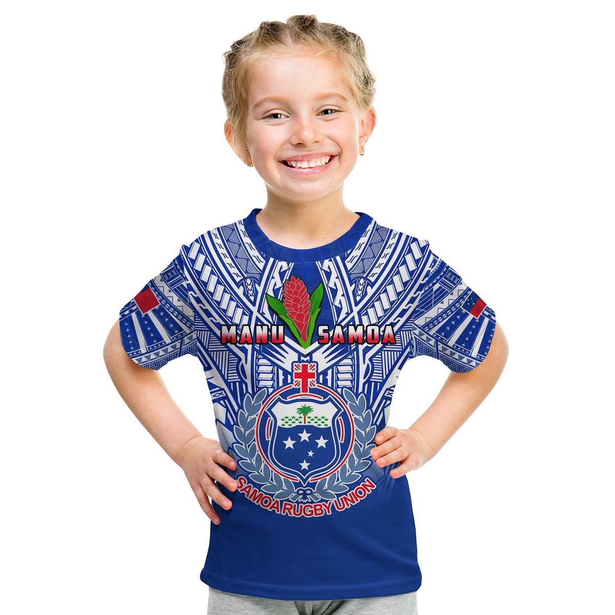 (Custom Text and Number) Samoa Rugby T Shirt Manu Samoa 7s Ginger Blue Polynesian LT14 - Polynesian Pride
