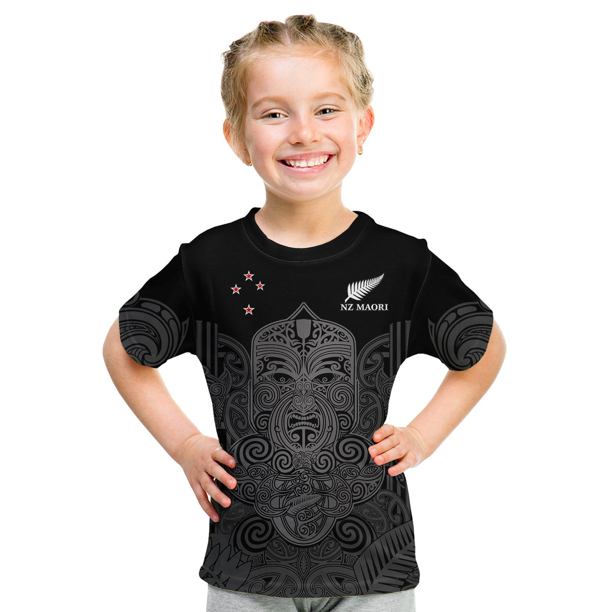 New Zealand Tiki Rugby T Shirt KID NZ Maori Koru Pattern Ver.01 LT14 - Polynesian Pride