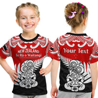 (Custom Personalised) Waitangi Day T Shirt KID Tino Rangatiratanga Flag With Tiki Maori Fern LT14 Youth XL Size14 - Polynesian Pride