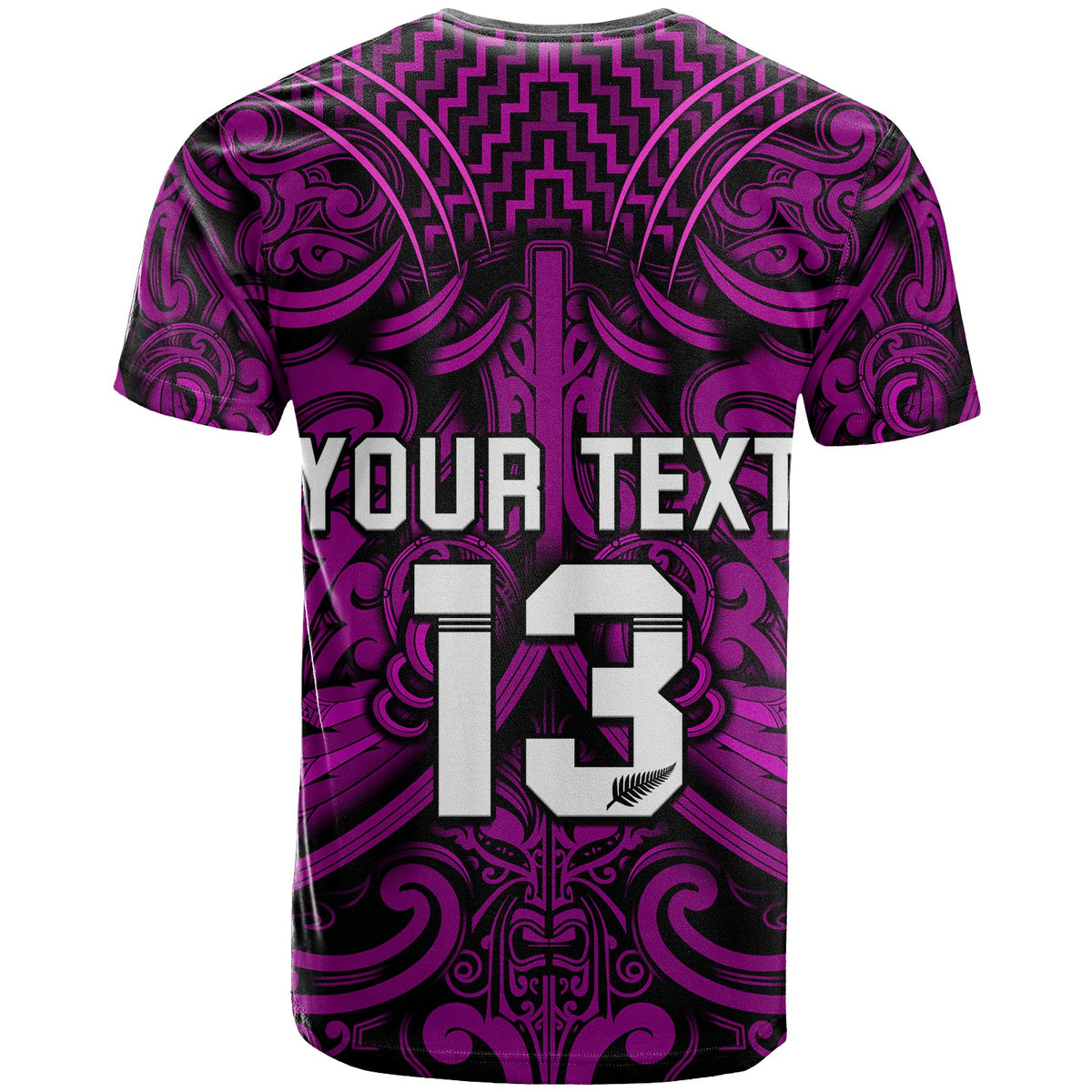 (Custom Text and Number) New Zealand Silver Fern Rugby T Shirt All Black Purple NZ Maori Pattern LT13 - Polynesian Pride