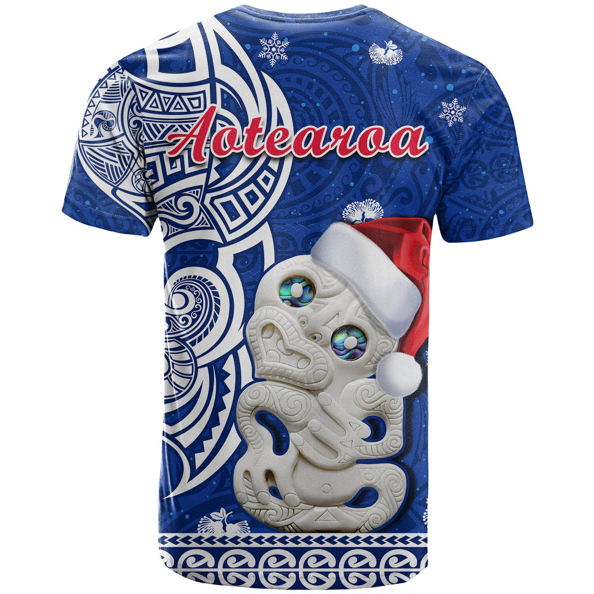 Custom New Zealand Christmas T Shirt Hei Tiki Blue Pohutukawa Meri Kirihimete LT14 - Polynesian Pride