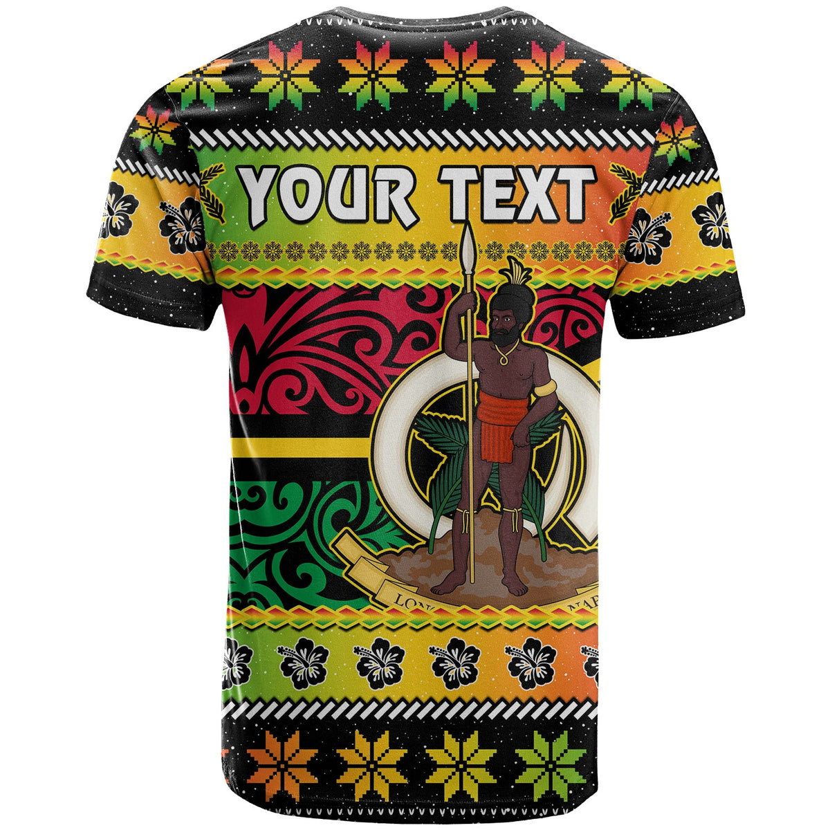 Custom Vanuatu Christmas T Shirt Pig Tusk Polynesian Joyeux Noel Flag Art LT14 - Polynesian Pride