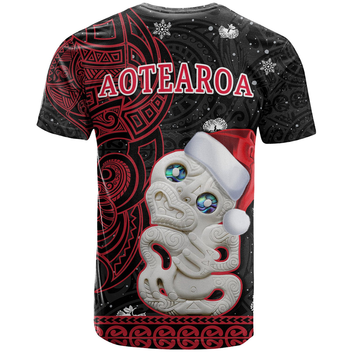New Zealand Christmas T Shirt Hei Tiki Red Pohutukawa Meri Kirihimete LT14 - Polynesian Pride