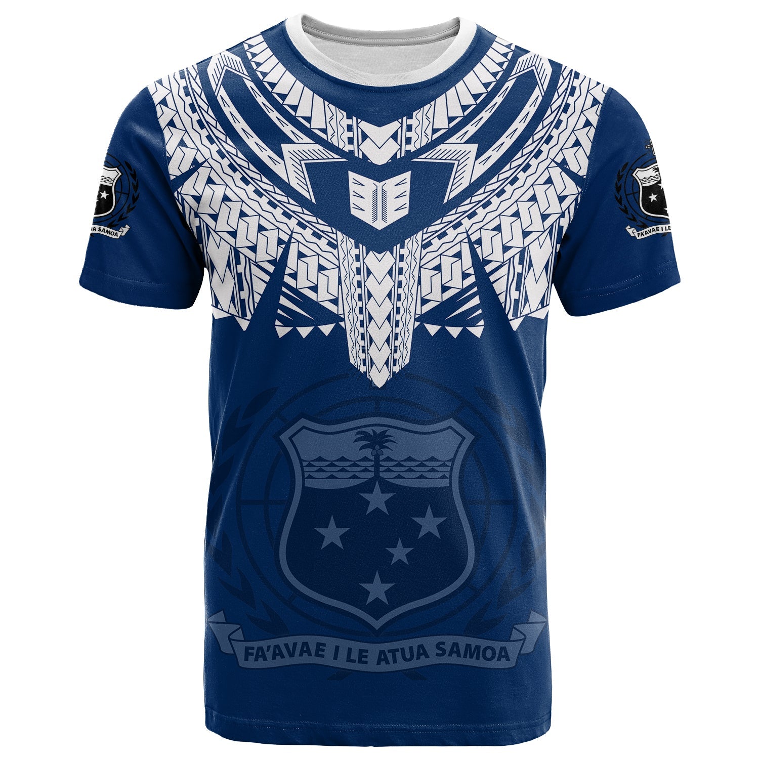 Samoa Independence Day Tribal Tattoo Coat Of Arms T Shirt No.3 LT6 Blue - Polynesian Pride