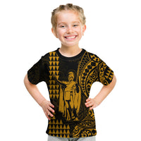 Hawaii Day Kakau T Shirt KID Proud To Be Hawaiian Gold King Kamehameha and Kanaka Maoli LT13 Youth XL Size14 - Polynesian Pride
