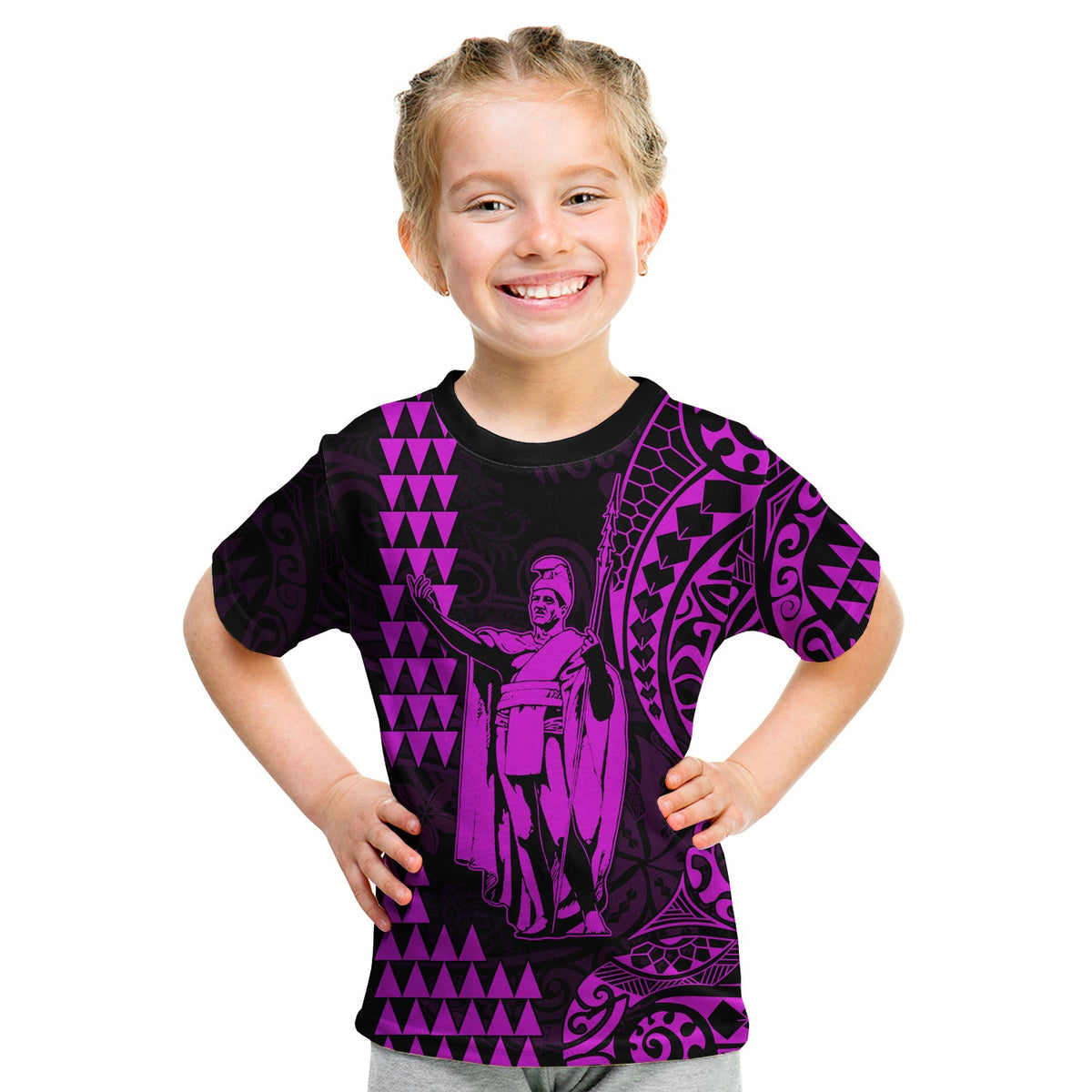 Hawaii Day Kakau T Shirt KID Proud To Be Hawaiian Purple King Kamehameha and Kanaka Maoli LT13 Youth XL Size14 - Polynesian Pride
