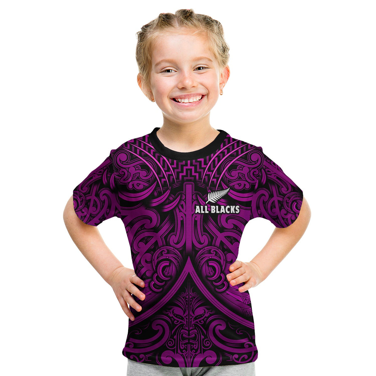 New Zealand Silver Fern Rugby T Shirt KID All Black Purple NZ Maori Pattern LT13 Youth XL Size14 - Polynesian Pride