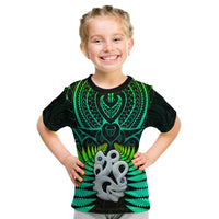(Custom Text and Number) Aotearoa Fern T Shirt KID New Zealand Hei Tiki Green Style LT13 Youth XL Size14 - Polynesian Pride