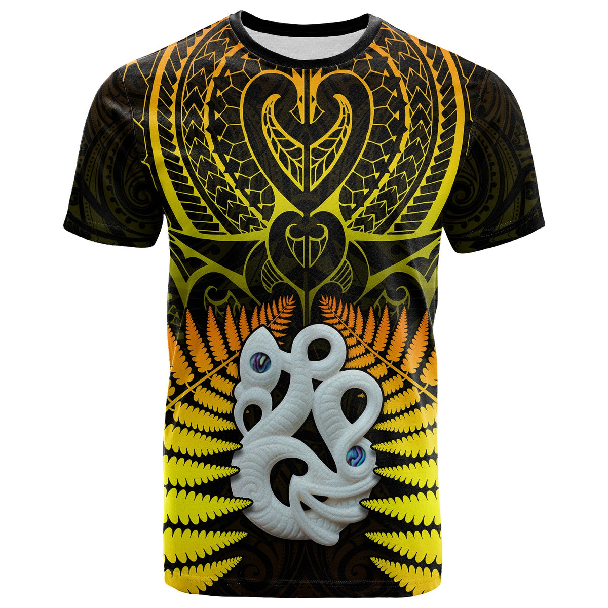Aotearoa Fern T Shirt New Zealand Hei Tiki Gold Style LT13 Gold - Polynesian Pride