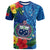 Samoa T Shirt Coat of Arms Mix Tropical Flowers LT14 Blue - Polynesian Pride