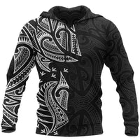 New Zealand Maori Hoodie, Ta Moko Tattoo Pullover Hoodie White Black - Polynesian Pride