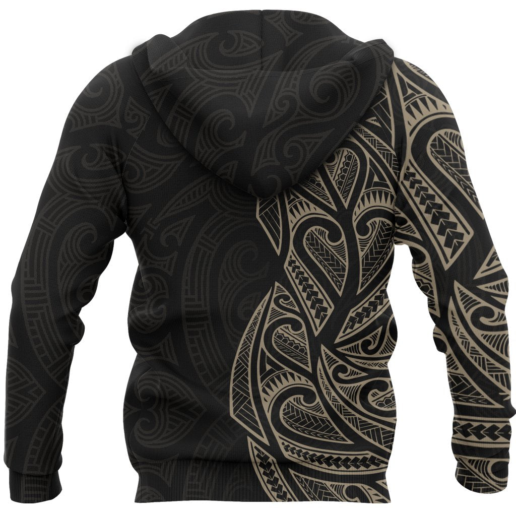 New Zealand Maori Hoodie, Ta Moko Tattoo Pullover Hoodie Tan - Polynesian Pride