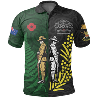 New Zealand Maori ANZAC Spirit Polo Shirt Lest We Forget Black - Polynesian Pride