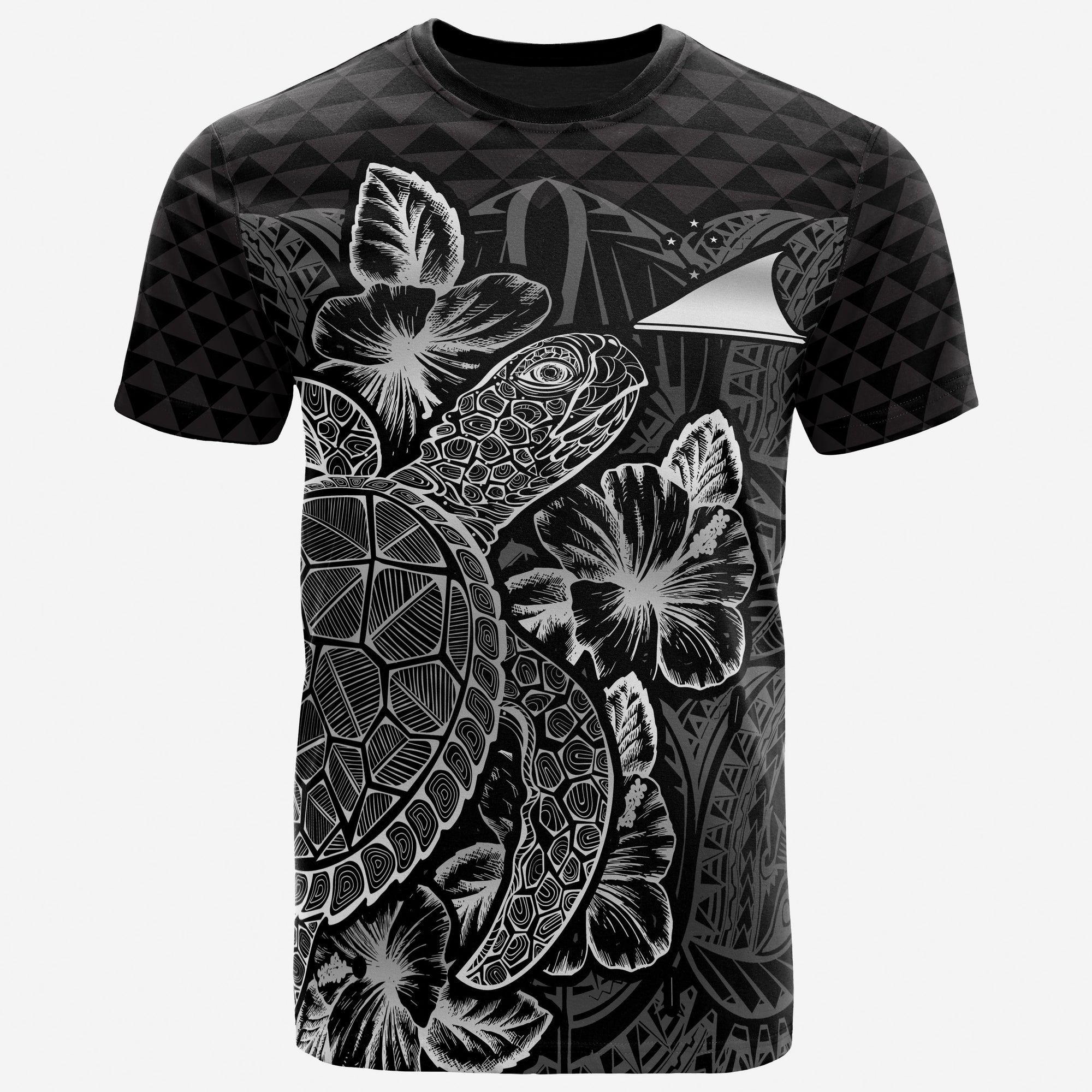 Tokelau T Shirt Tokelauan Flag Turtle Hibiscus Black Unisex Black - Polynesian Pride