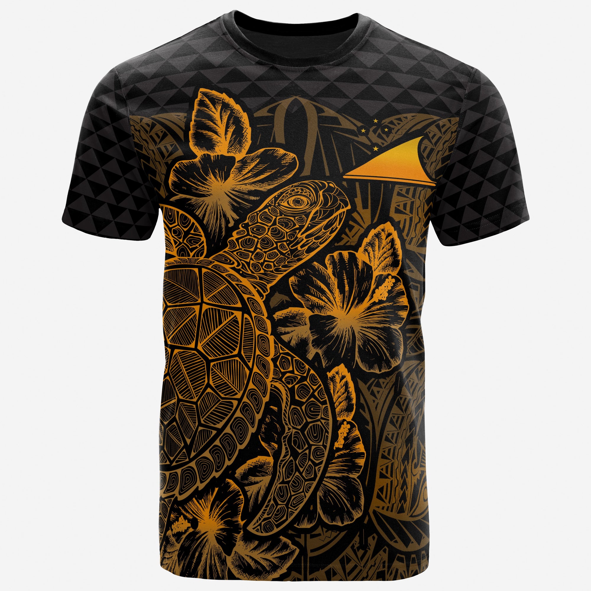 Tokelau T Shirt Tokelauan Flag Turtle Hibiscus Gold Unisex Gold - Polynesian Pride