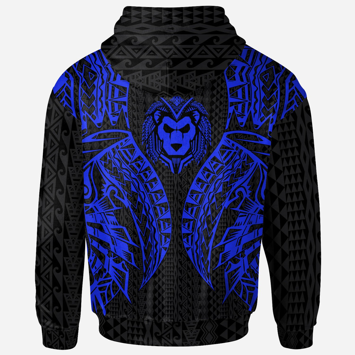 Tonga Zip up Hoodie Polynesian Lion Head Blue Style - Polynesian Pride