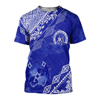 Queen Salote College Tonga T Shirt Kupesi Style Ver01 LT7 Blue - Polynesian Pride