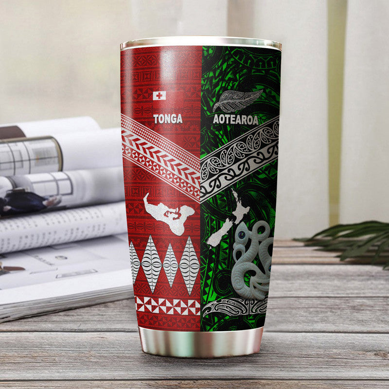 New Zealand And Tonga Tumbler Together - Green LT8 Green - Polynesian Pride