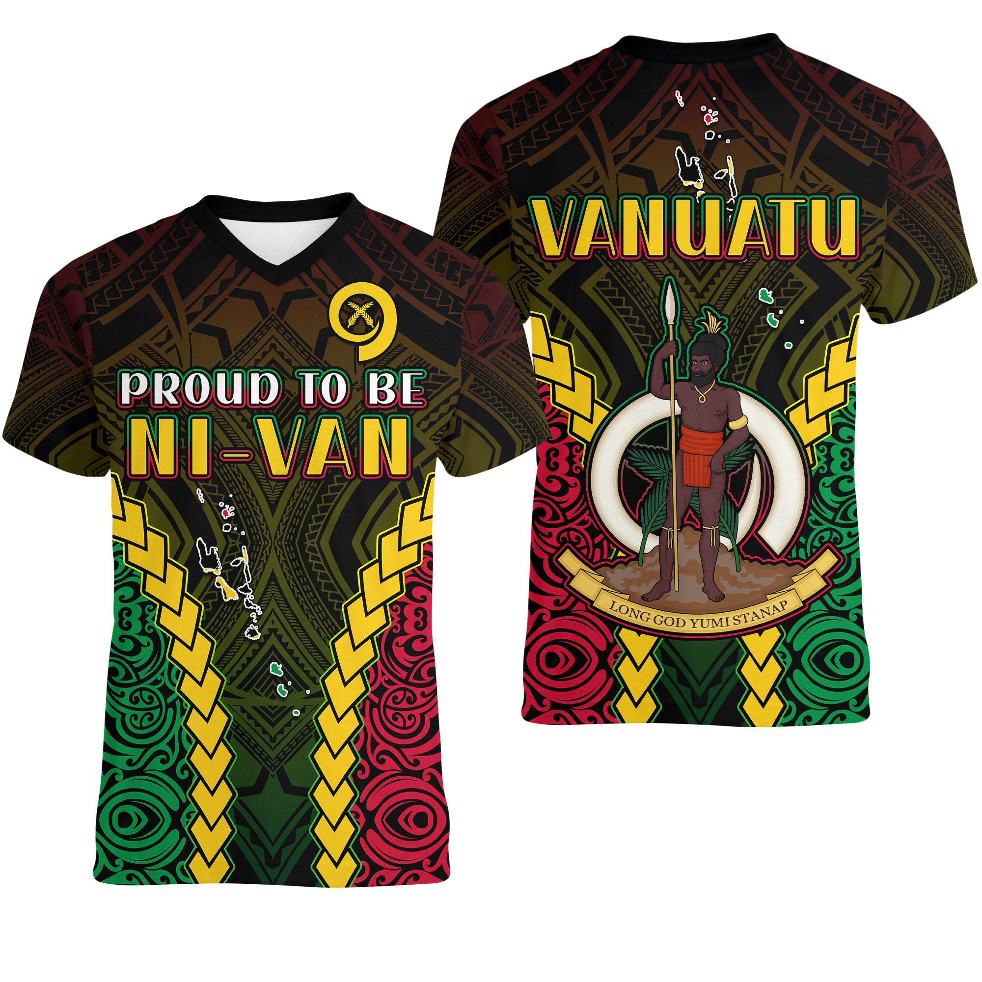 Vanuatu Indigenous V Neck T Shirt Proud To Be Ni Vanuatu Polynesian Pattern LT13 Black - Polynesian Pride