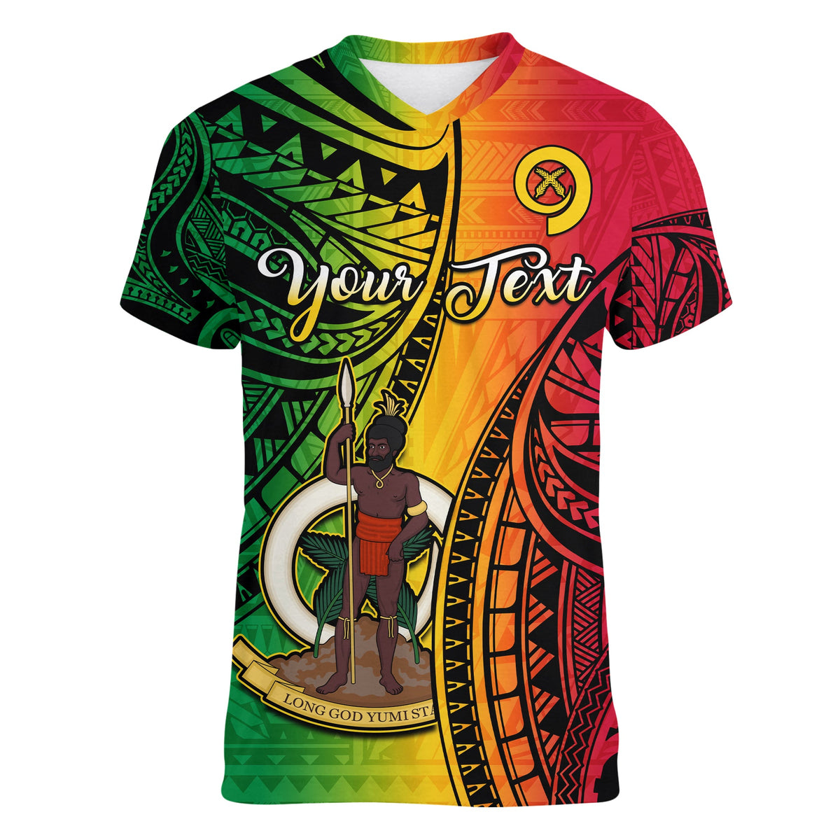 (Custom Personalised) Vanuatu V-Neck T Shirt Luganville Polynesian Reggae Coat Of Arms LT14 Female Reggae - Polynesian Pride