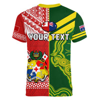 (Custom Personalised) Tonga And Australia Rugby V-Neck T Shirt Mate Maa Tonga Mix Kangaroos LT14 - Polynesian Pride