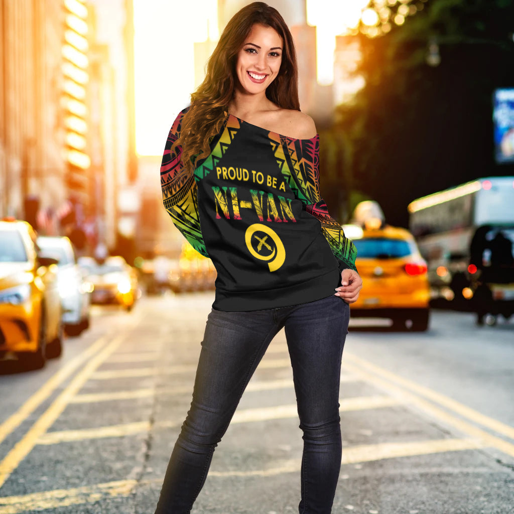 Vanuatu Proud To Be A Ni-Van - Polynesian Pattern Off Shoulder Sweater LT7 - Polynesian Pride