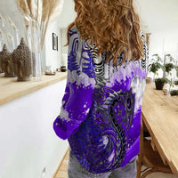 (Custom Personalised) Manaia Maori Women Casual Shirt Fern Aotearoa Purple Waves LT13 - Polynesian Pride