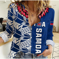 Toa Samoa Rugby Women Casual Shirt Siamupini Ula Fala Blue LT13 Female Blue - Polynesian Pride