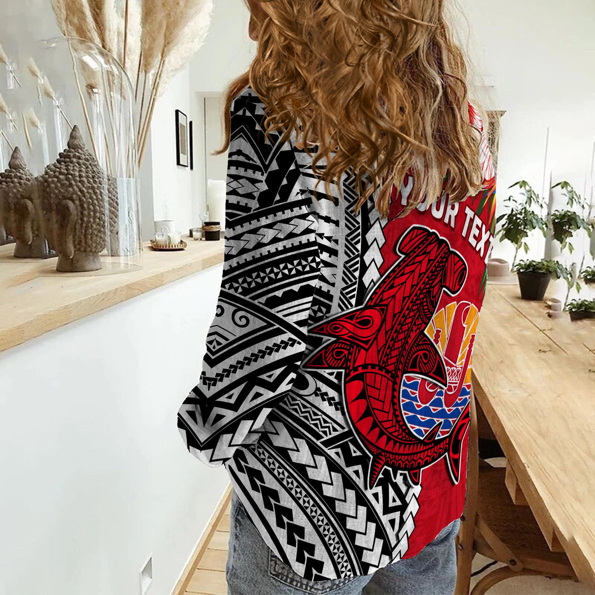 (Custom Personalised) Tahiti Islands Women Casual Shirt Polynesian Shark Mix Tropical Flowers LT14 - Polynesian Pride