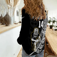 (Custom Text And Number) New Zealand Silver Fern Rugby Women Casual Shirt All Black Maori Version Black LT14 - Polynesian Pride