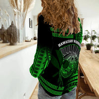 Hawaii Women Casual Shirt Kakau Warrior Helmet Gradient Green Polynesian LT14 - Polynesian Pride