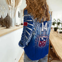 (Custom Text And Number) Samoa Rugby Women Casual Shirt Personalise Toa Samoa Polynesian Pacific Navy Version LT14 - Polynesian Pride