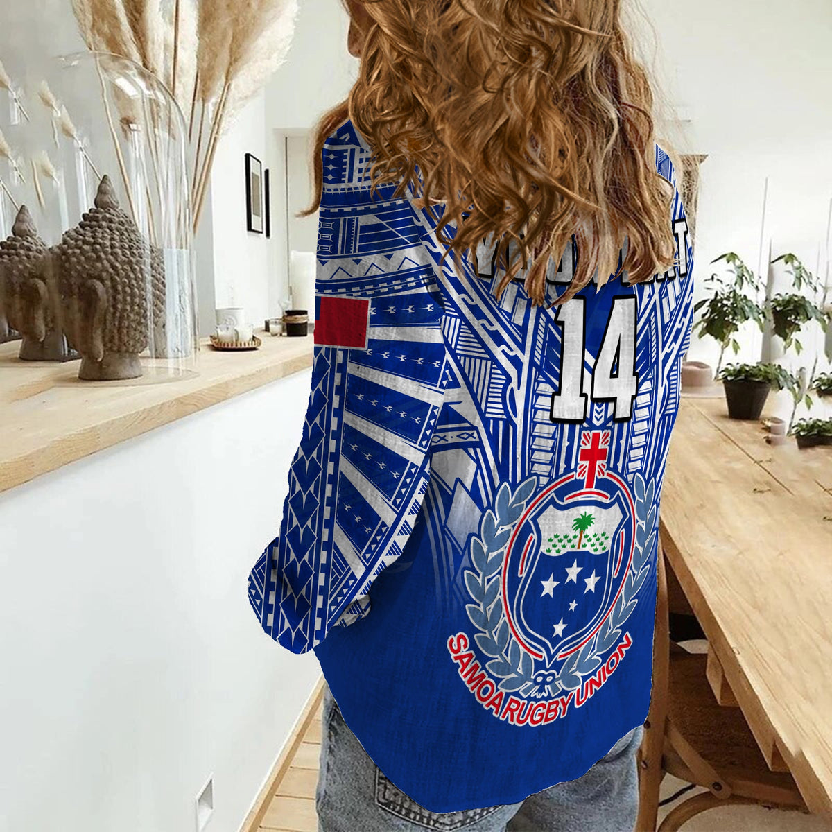 (Custom Text And Number) Samoa Rugby Women Causal Shirt Manu Samoa 7s Ginger Blue Polynesian LT14 - Polynesian Pride